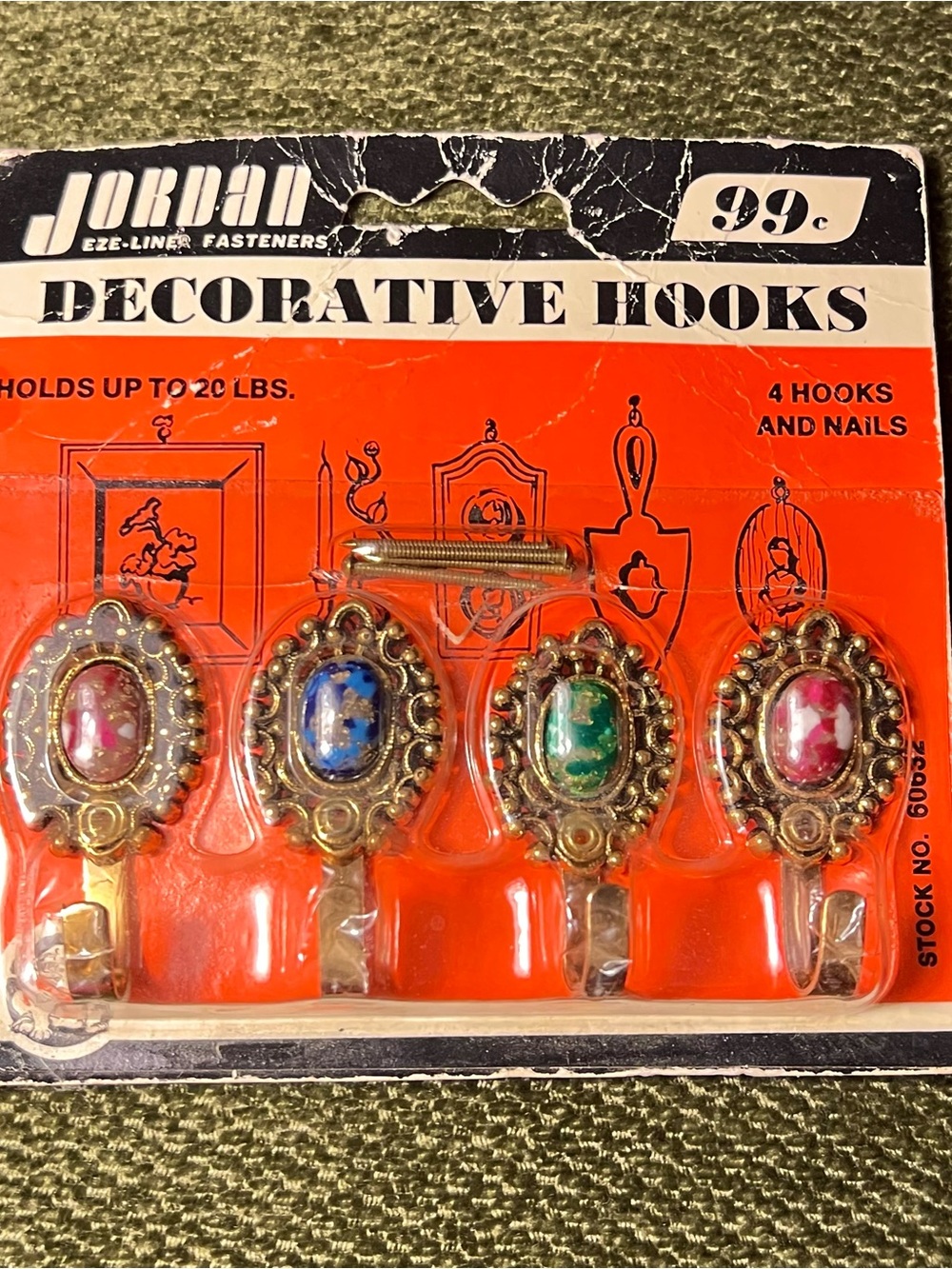 Jordan Eze-Line Fasteners Decorative Hooks Vintage 1970s Set of 4